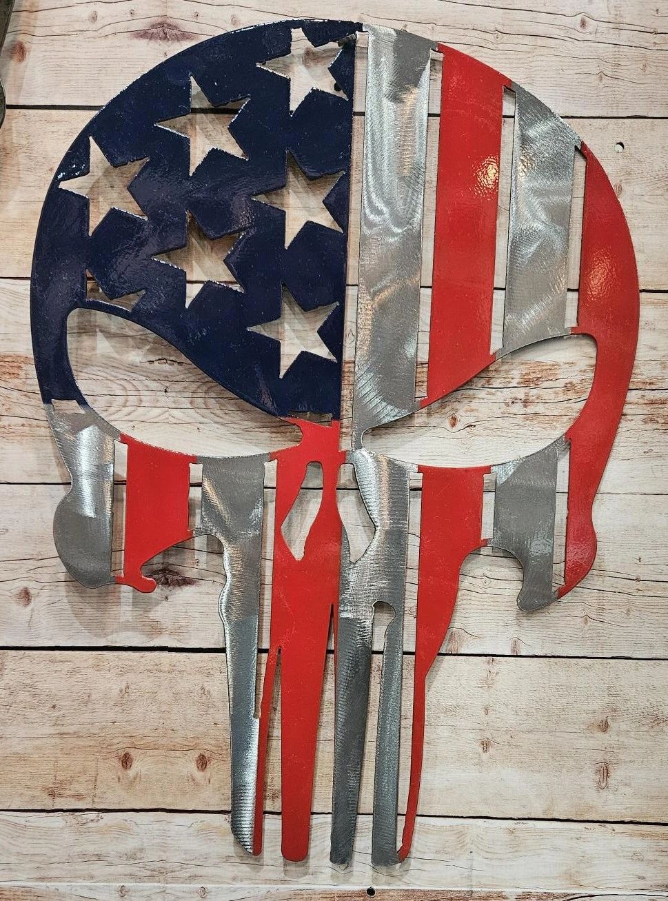 Punisher Skull - Red, Silver and Blue