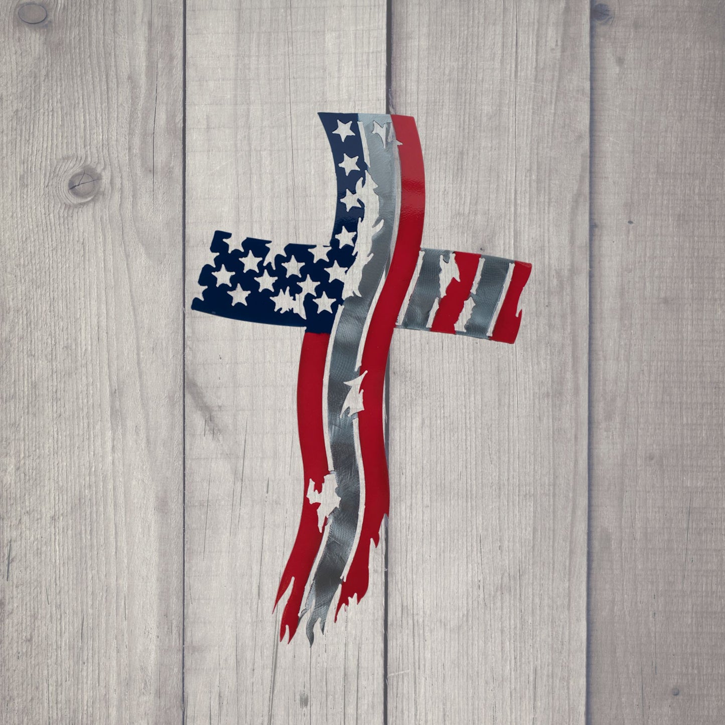 Red, Silver and Blue flag cross
