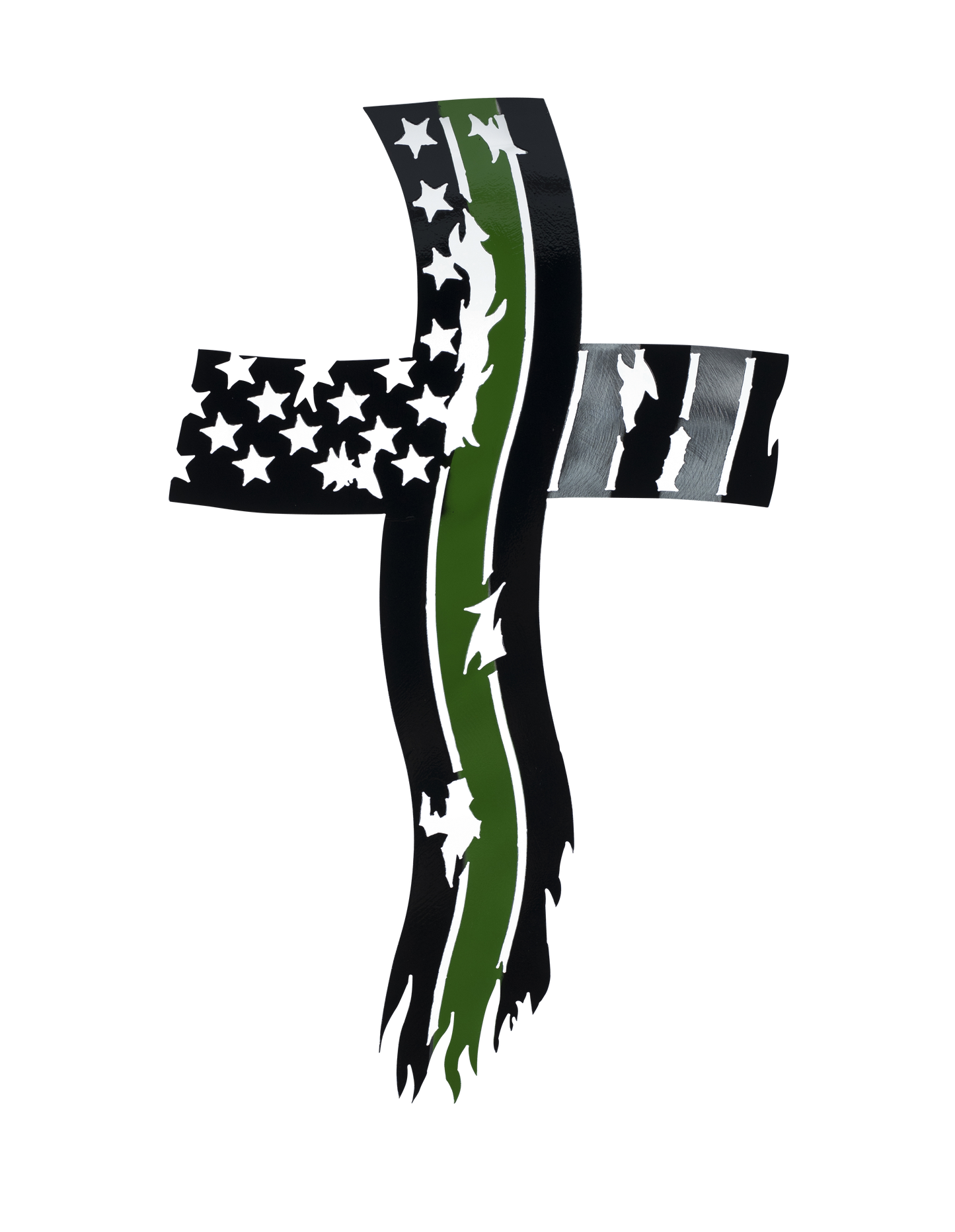 Green Line Cross Flag - Black and Silver