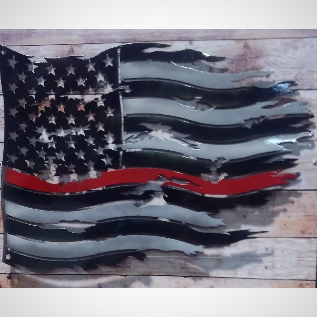 USA Flag. Red Line (fire department) - Metal Sign