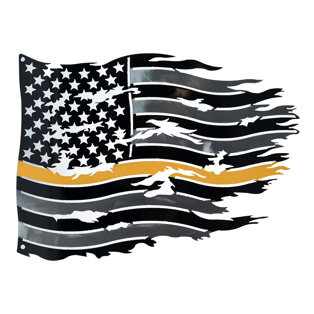 USA Yellow Line Flag/Silver (first responders and essential workers)- Metal Sign