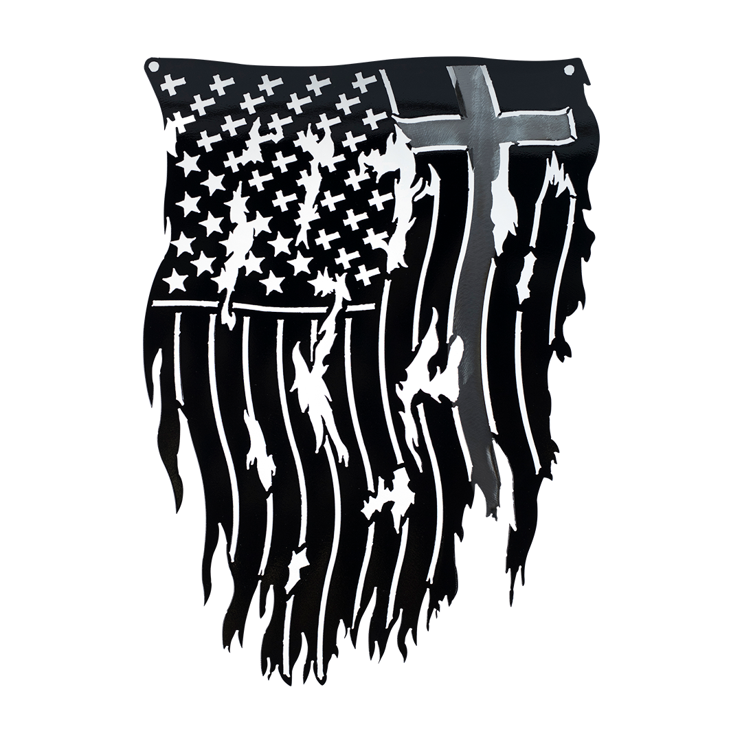 Vertical Cross Flag - Black and Silver