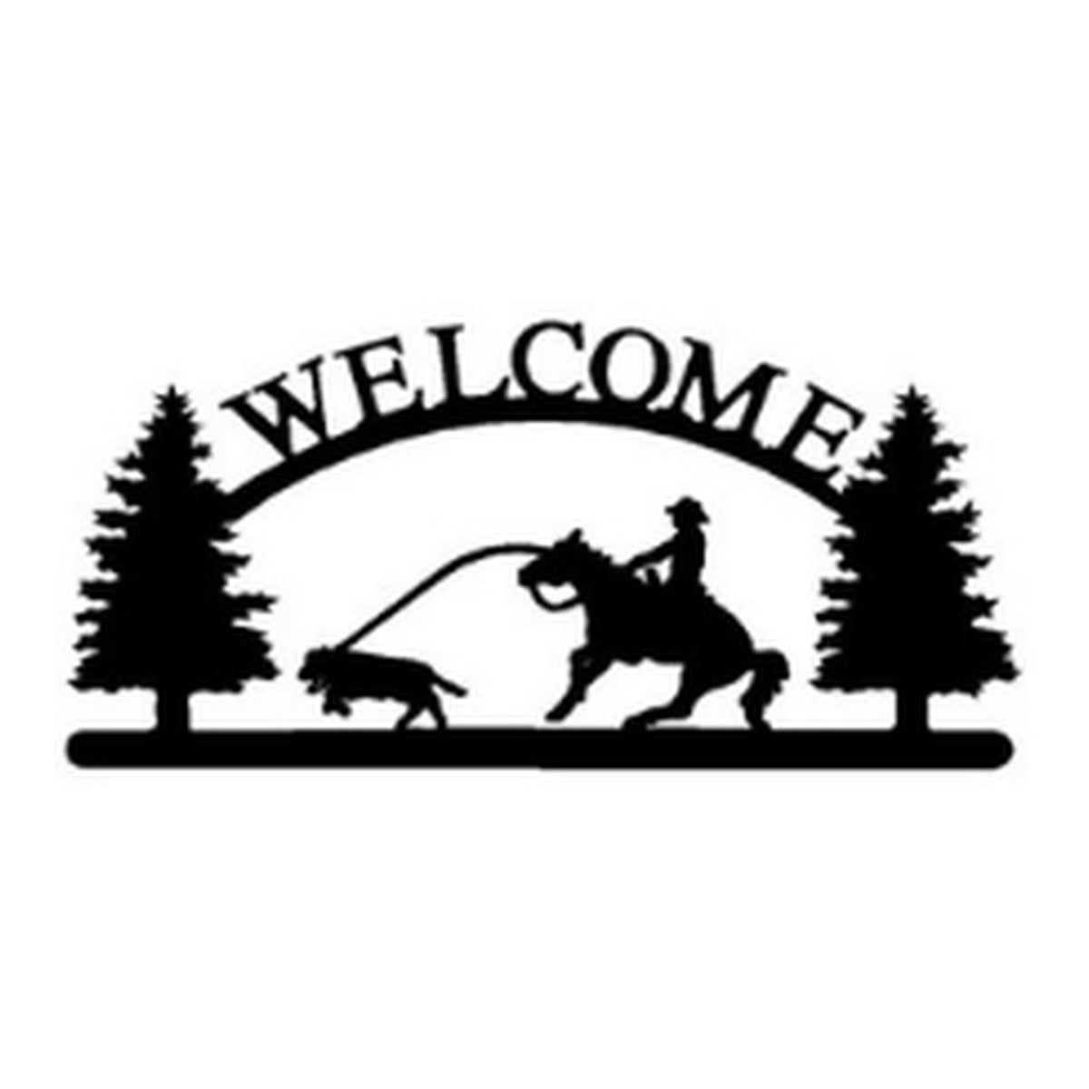Roper & Calf – Welcome Sign with Scene, Pine Trees