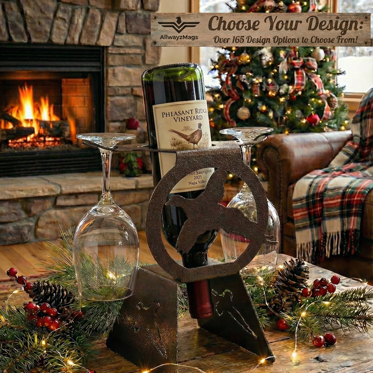 Wine Rack with 2 Glass Holder Themed