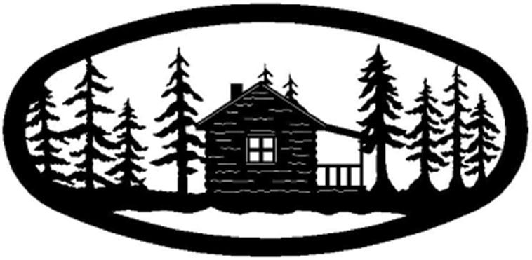 CABIN/TREES/ METAL WALL HANGING