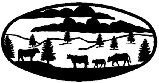 CATTLE OVAL METAL WALL HANGING