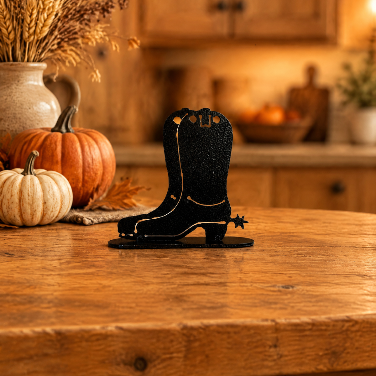 Cowboy boot metal decorative accent on a kitchen counter – AllwayzMags