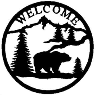 GRIZZLY WELCOME ROUND METAL WALLHANGING