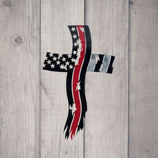Red Line Fire Department Flag Cross