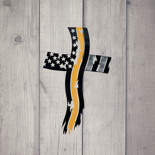 Yellow Line Cross Flag - Black and Silver