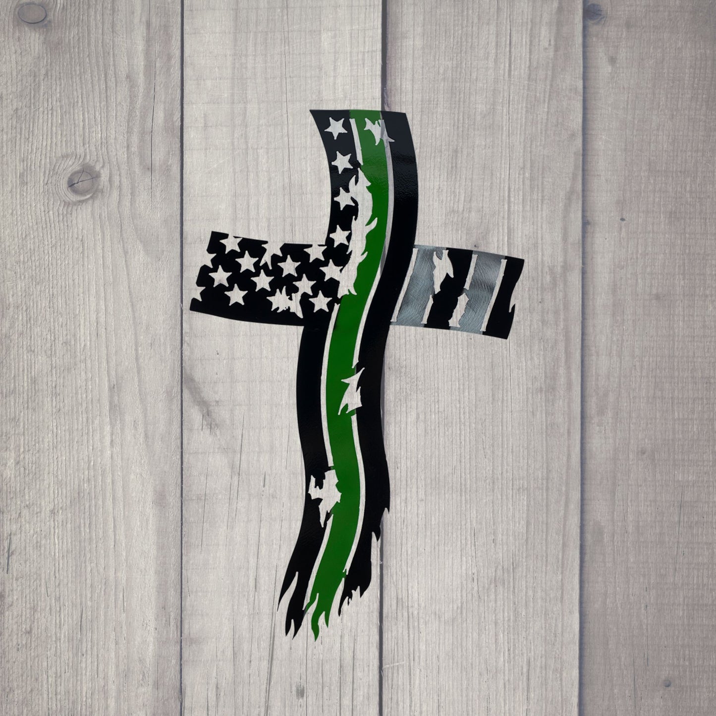 Green Line Cross Flag - Black and Silver