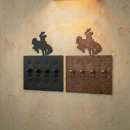 Metal light switch covers, quad size, in Black Hammertone and Coppervein – AllwayzMags