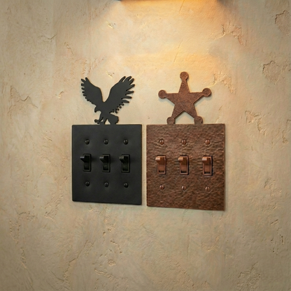Metal light switch covers, triple size, in Black Hammertone and Coppervein – AllwayzMags