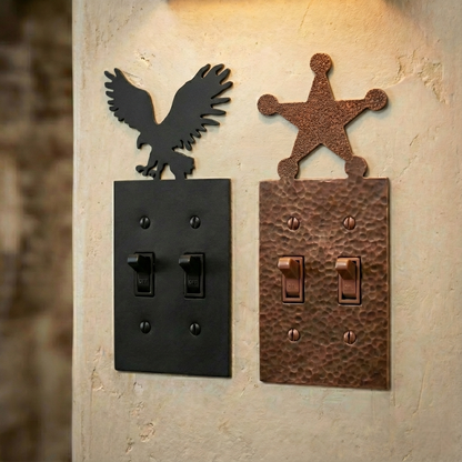 Metal light switch covers, double size, in Black Hammertone and Coppervein – AllwayzMags