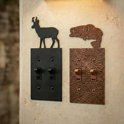 Metal light switch covers, double size, in Black Hammertone and Coppervein – AllwayzMags