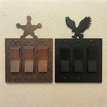 Metal rocker switch covers, triple size, in Black Hammertone and Coppervein – AllwayzMags