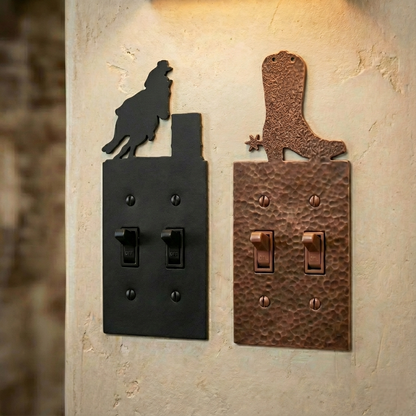 Metal light switch covers, double size, in Black Hammertone and Coppervein – AllwayzMags