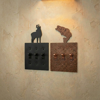 Metal light switch covers, triple size, in Black Hammertone and Coppervein – AllwayzMags