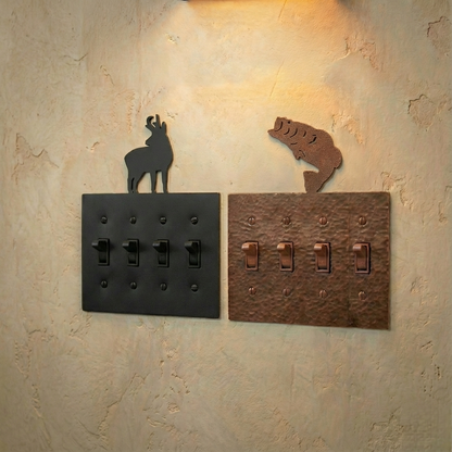 Metal light switch covers, quad size, in Black Hammertone and Coppervein – AllwayzMags