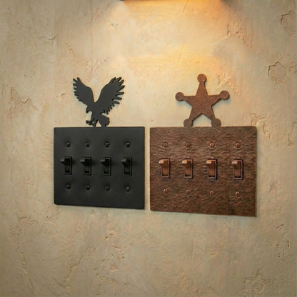 Metal light switch covers, quad size, in Black Hammertone and Coppervein – AllwayzMags