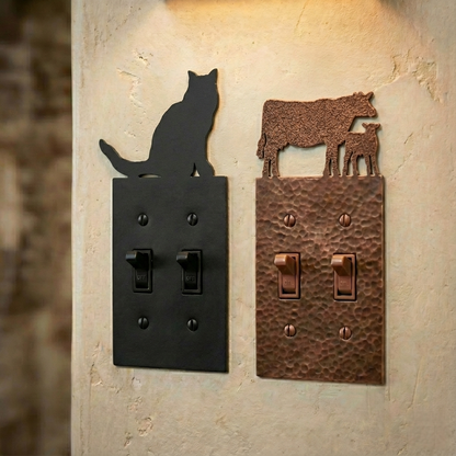 Metal light switch covers, double size, in Black Hammertone and Coppervein – AllwayzMags