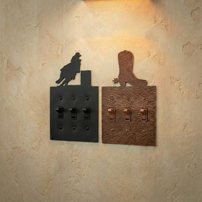 Metal light switch covers, triple size, in Black Hammertone and Coppervein – AllwayzMags