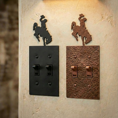 Metal light switch covers, double size, in Black Hammertone and Coppervein – AllwayzMags