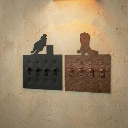 Metal light switch covers, quad size, in Black Hammertone and Coppervein – AllwayzMags