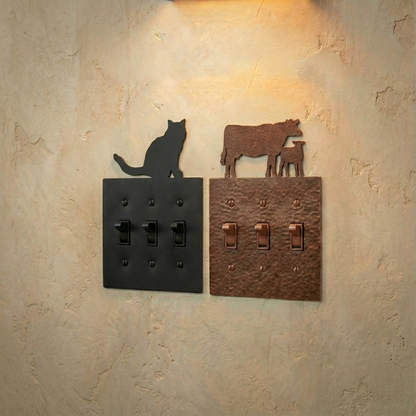 Metal light switch covers, triple size, in Black Hammertone and Coppervein – AllwayzMags
