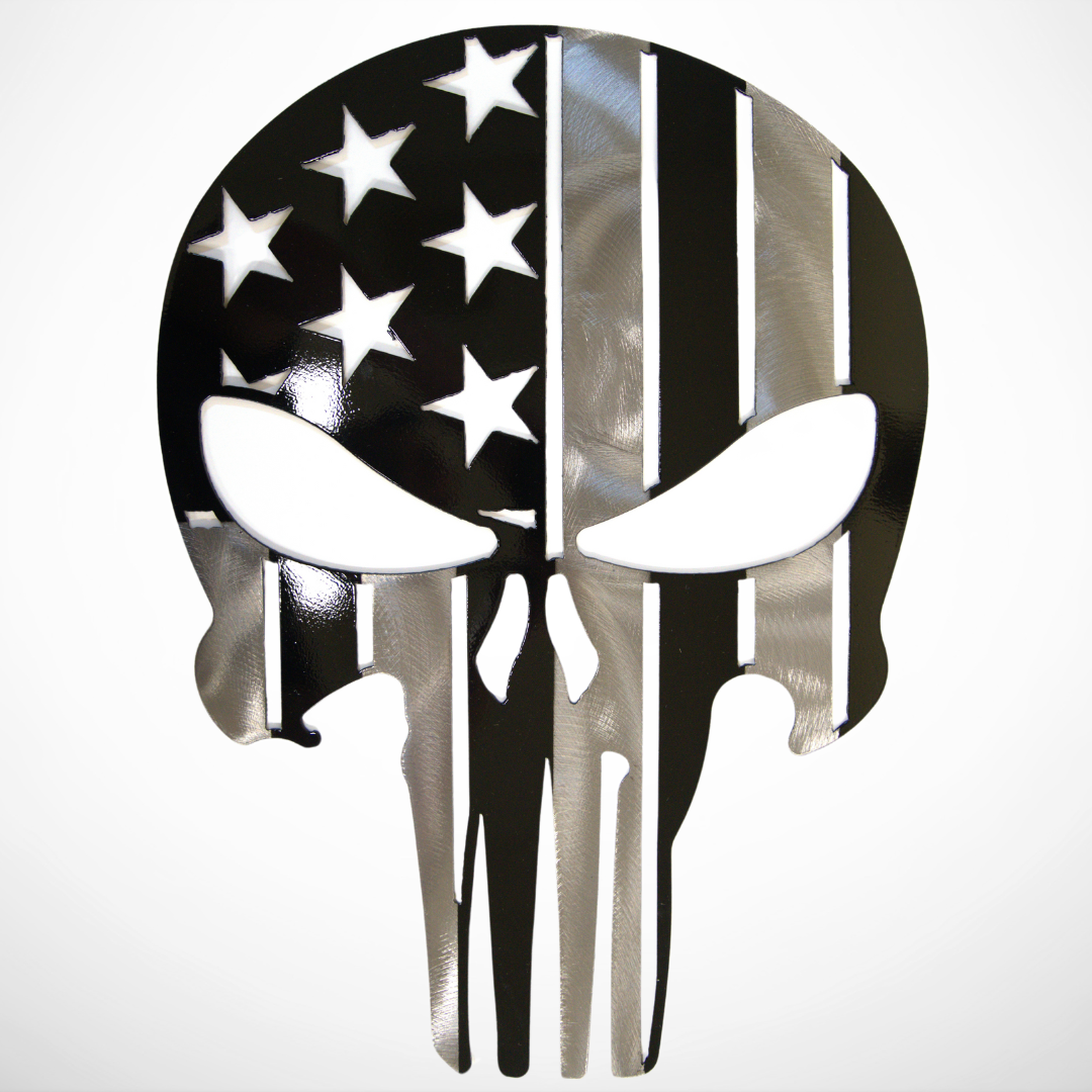 American Flag Punisher Skull – Black and Silver Edition - 14" X 20"