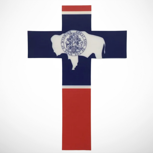 Cross Wyoming Flag - Vinyl Decal