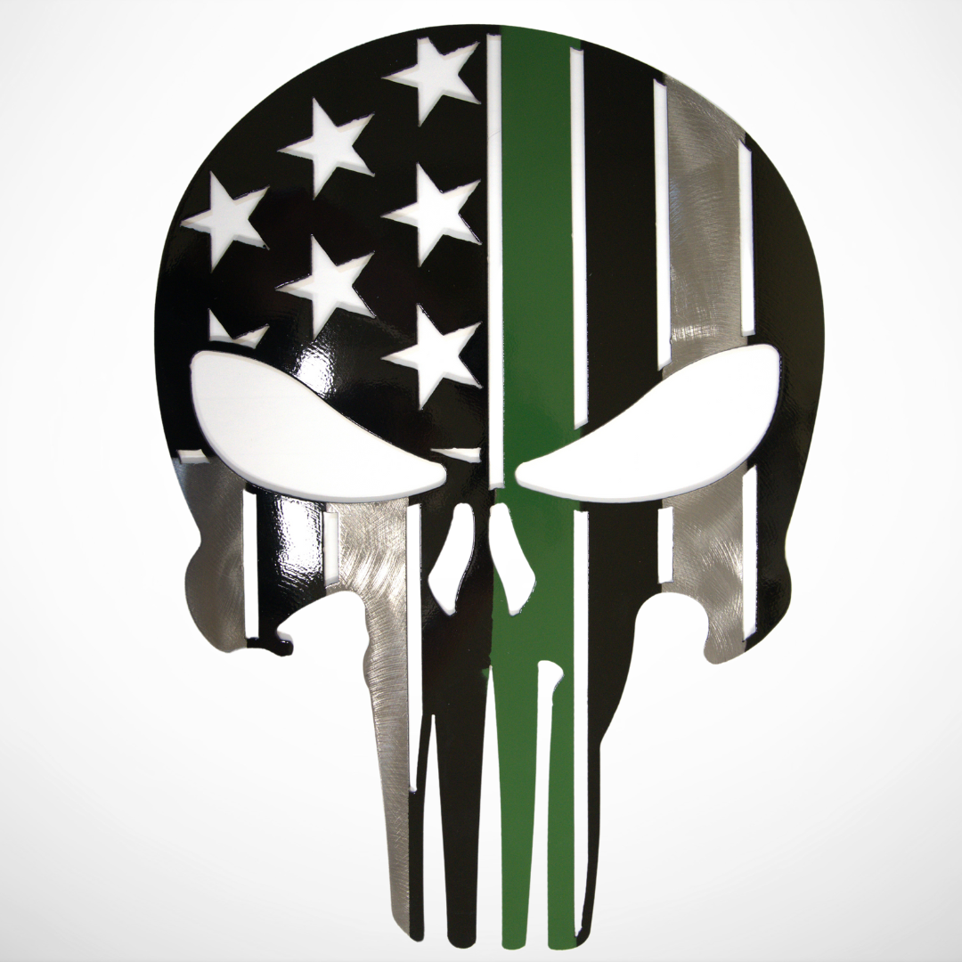 American Flag Punisher Skull – Green Line Edition - 14" X 20"