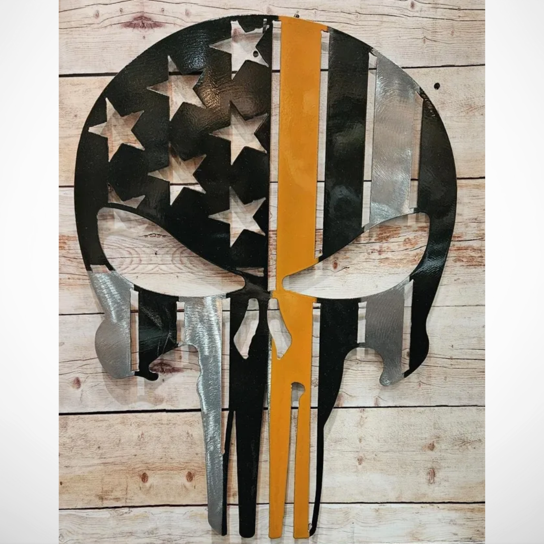 Punisher Skull - Orange Line Skull Metal Sign – 14" X 20"