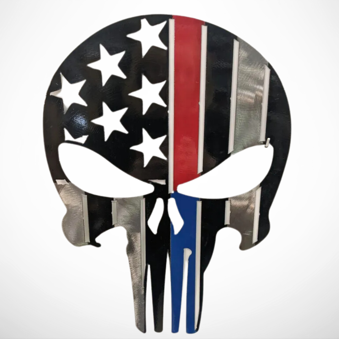 Punisher Skull - Red/Blue Line Metal Sign – 14" X 20"