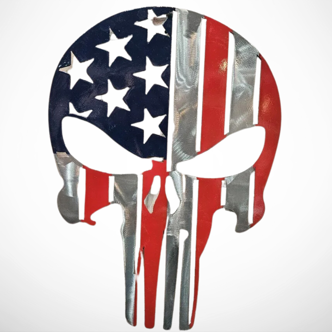 Punisher Skull - Red, Silver and Blue Metal Sign – 14" X 20"