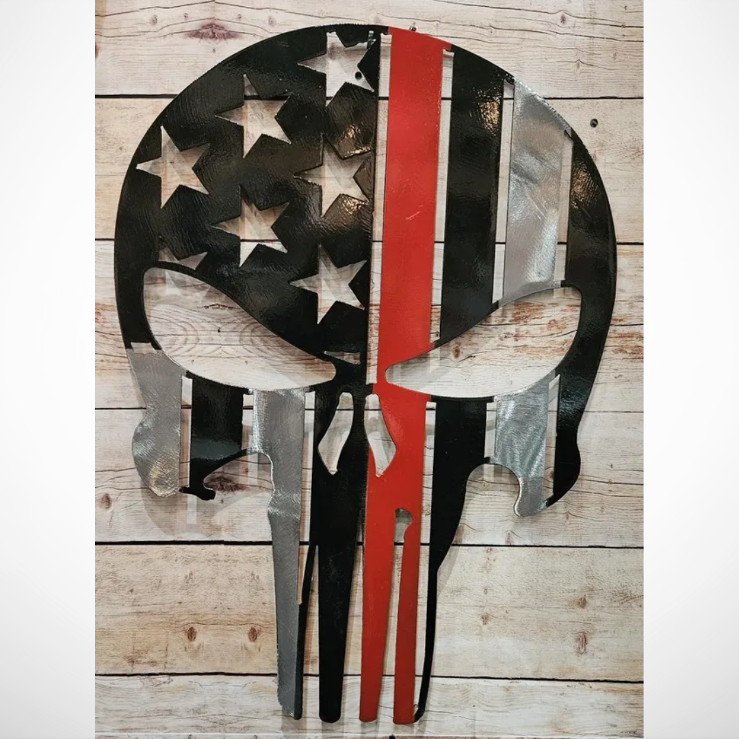 Punisher Skull - Red Line Metal Sign – 14" X 20"