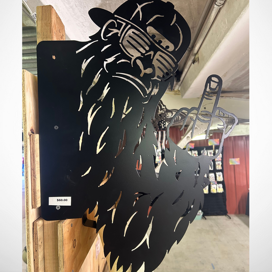 Sasquatch Middle Finger Hat & Shades - 17" X 24" Metal Wall Art