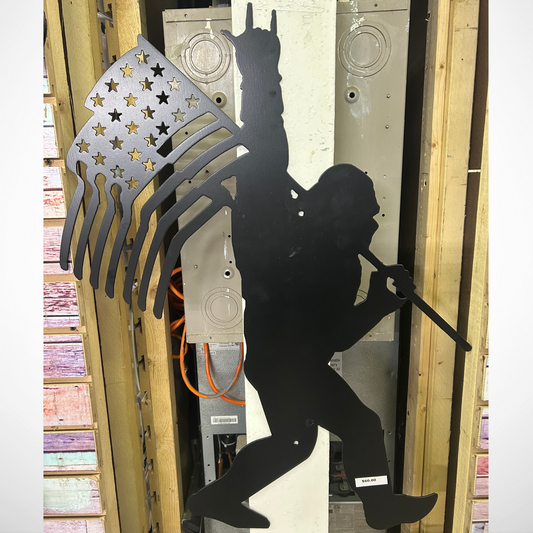 Sasquatch Rock'N Roll Flag - 23" X 30" Metal Wall Art