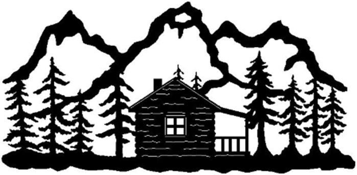 CABIN/TREES/ METAL WALL HANGING