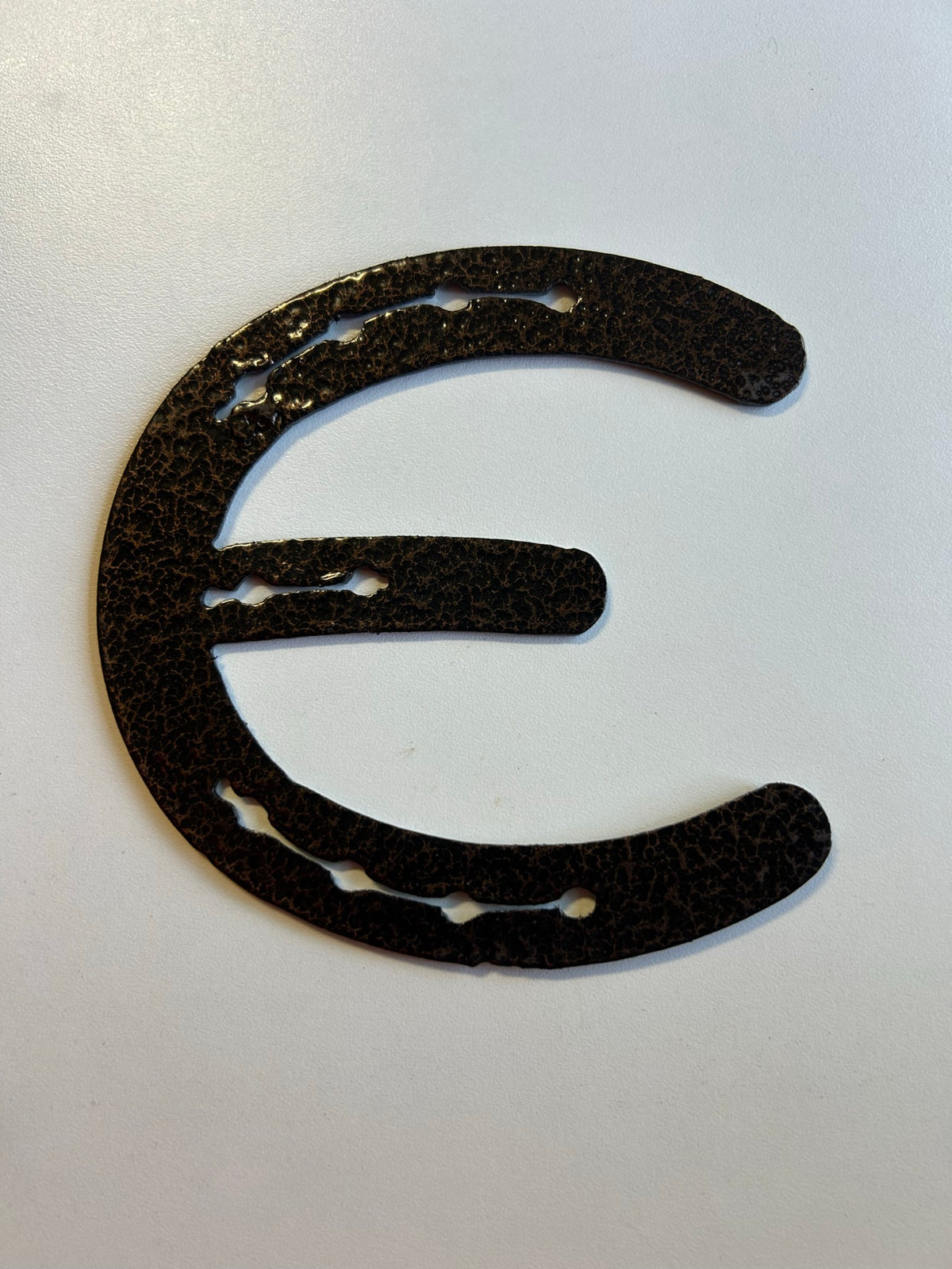 Horseshoe Letter E – finished plasma-cut steel