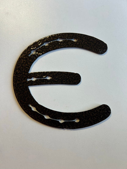 Horseshoe Letter E – finished plasma-cut steel