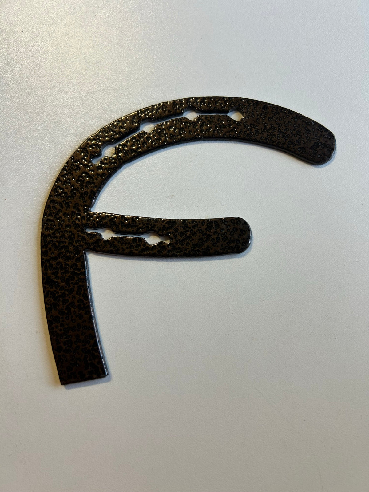 Horseshoe Letter F – finished plasma-cut steel