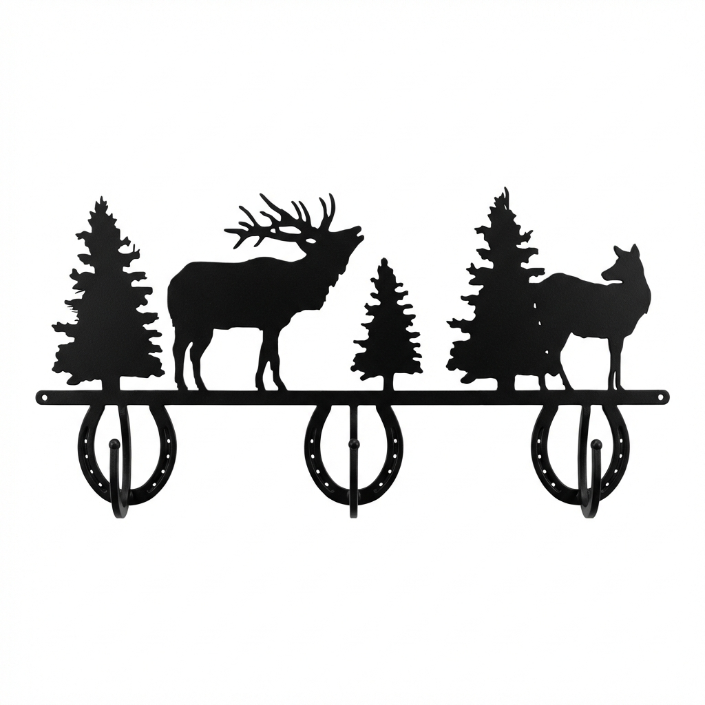 Three Hook Coat Rack - Rolled Metal Hook
