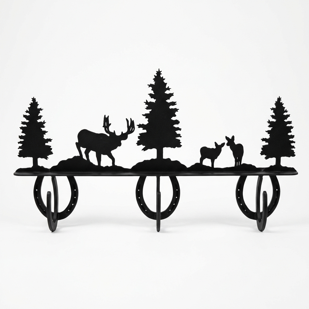 Three Hook Coat Rack - Rolled Metal Hook
