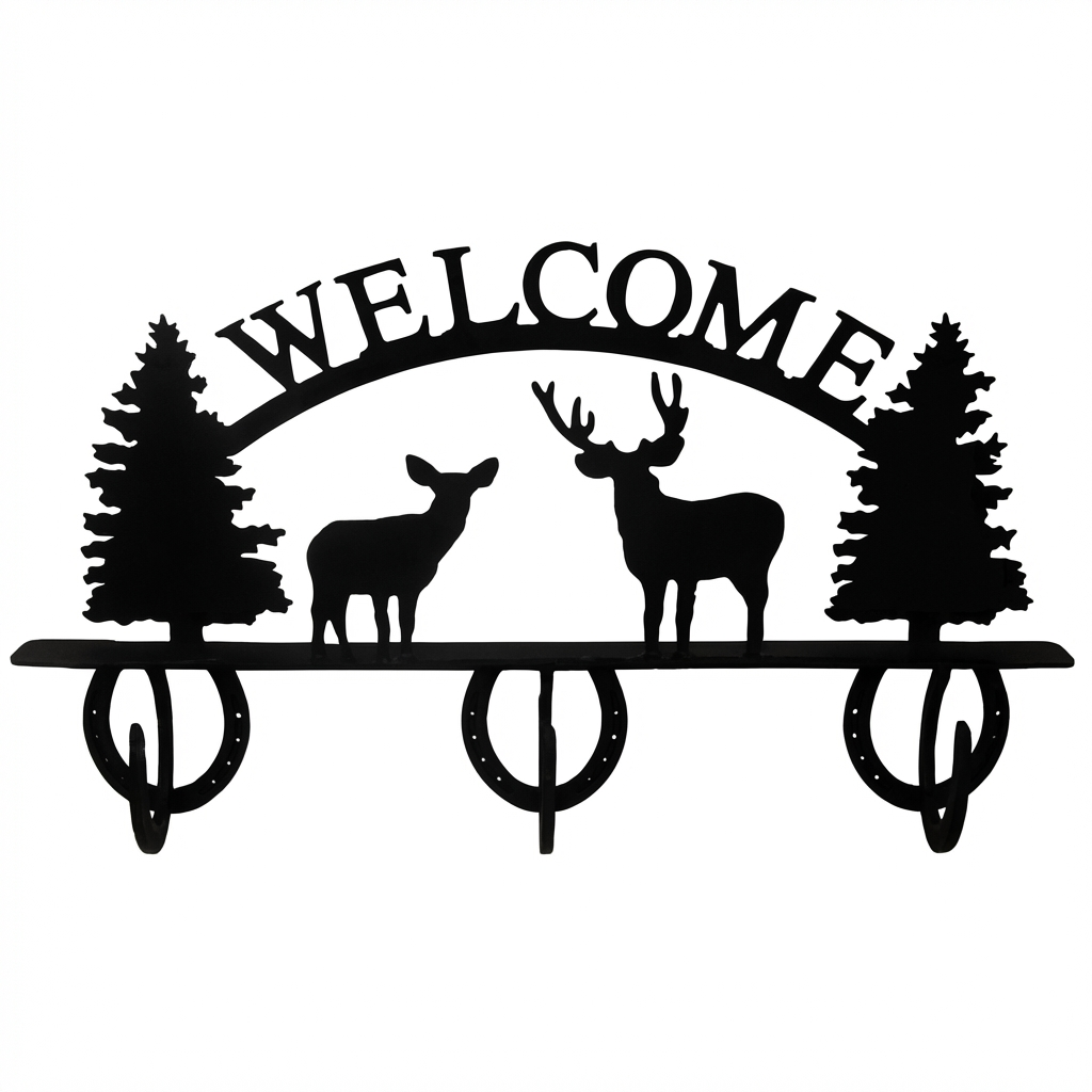 Three Hook Coat Rack - Rolled Metal Hook
