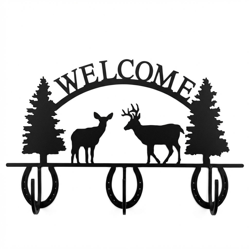 Three Hook Coat Rack - Rolled Metal Hook
