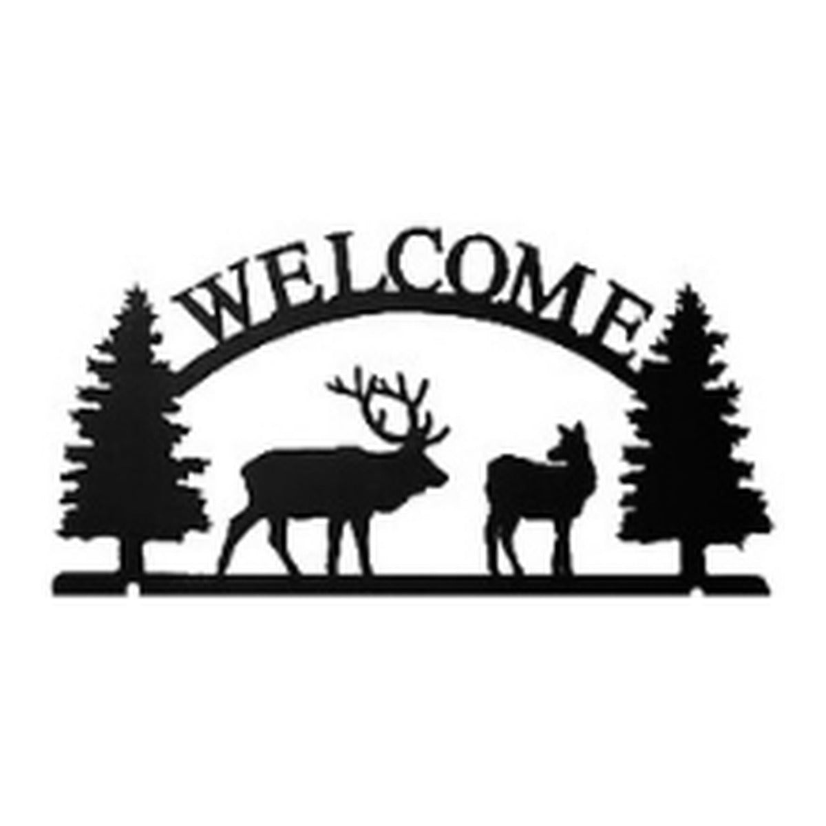 Bull Elk & Cow – Welcome Sign with Scene, Pine Trees