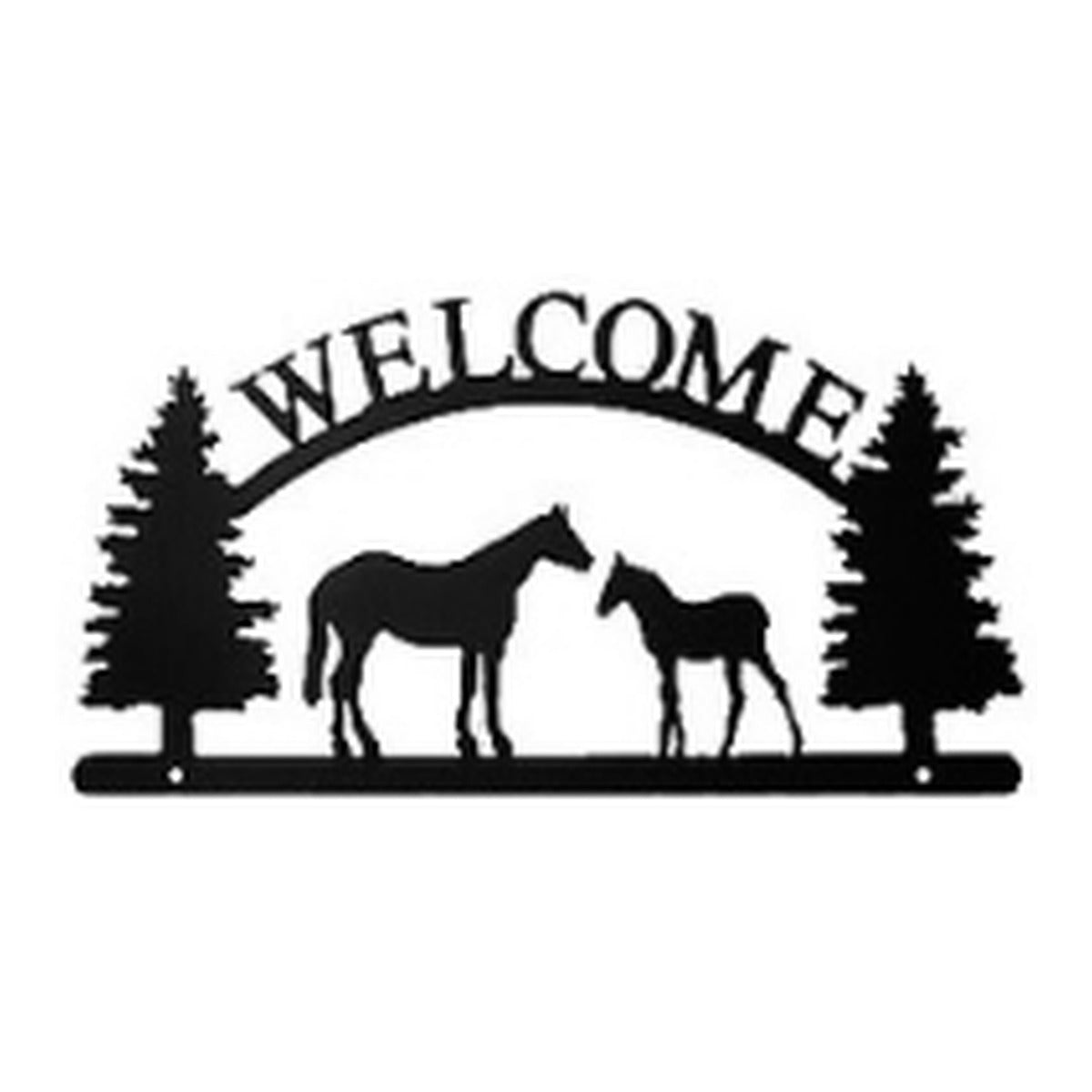 Horse & Colt – Welcome Sign with Scene, Pine Trees