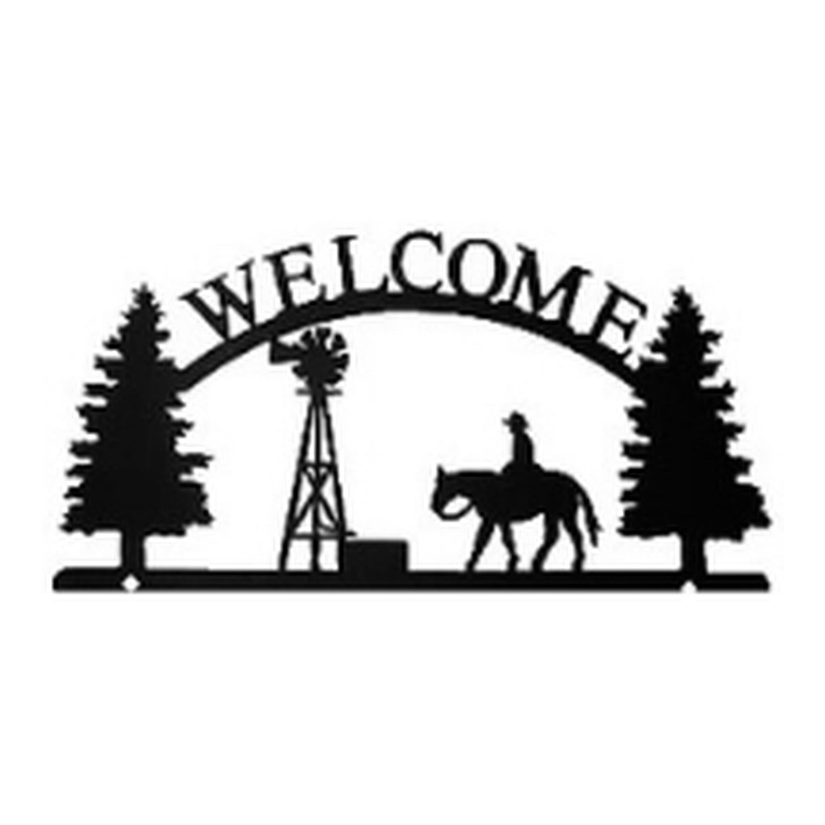 Cowboy & Windmill – Welcome Sign with Scene, Pine Trees