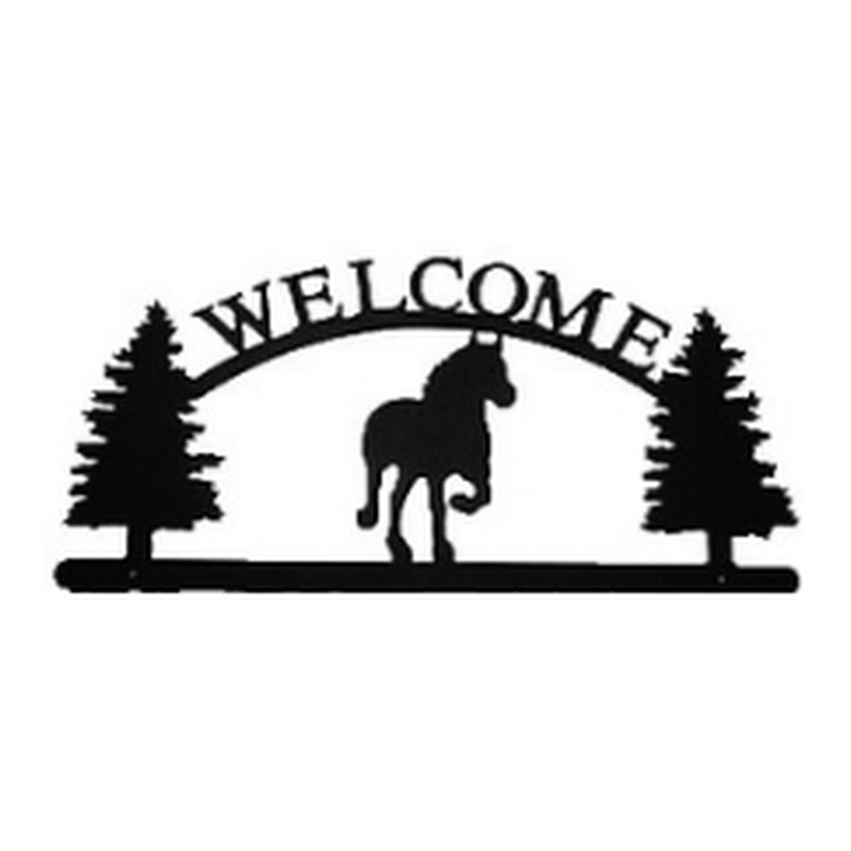 Draft Horse – Welcome Sign with Scene, Pine Trees